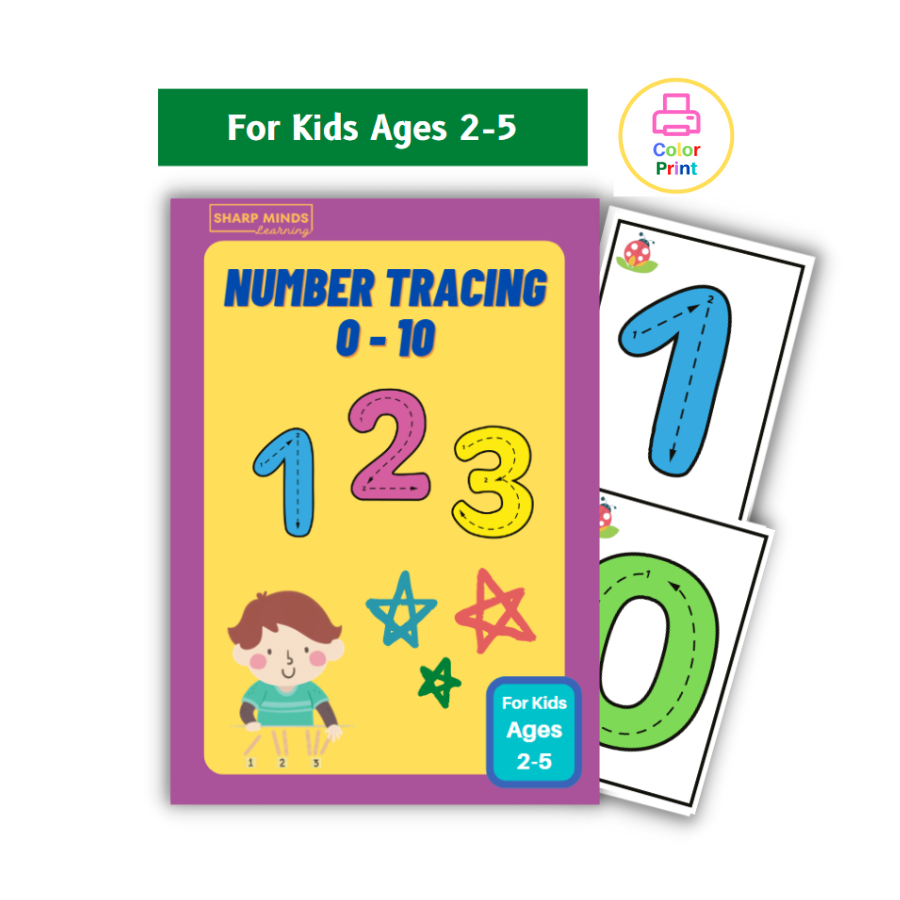 Number Tracing 0-10, 11 Color Pages, For Kids Age 2-5 – Sharp Minds Learning