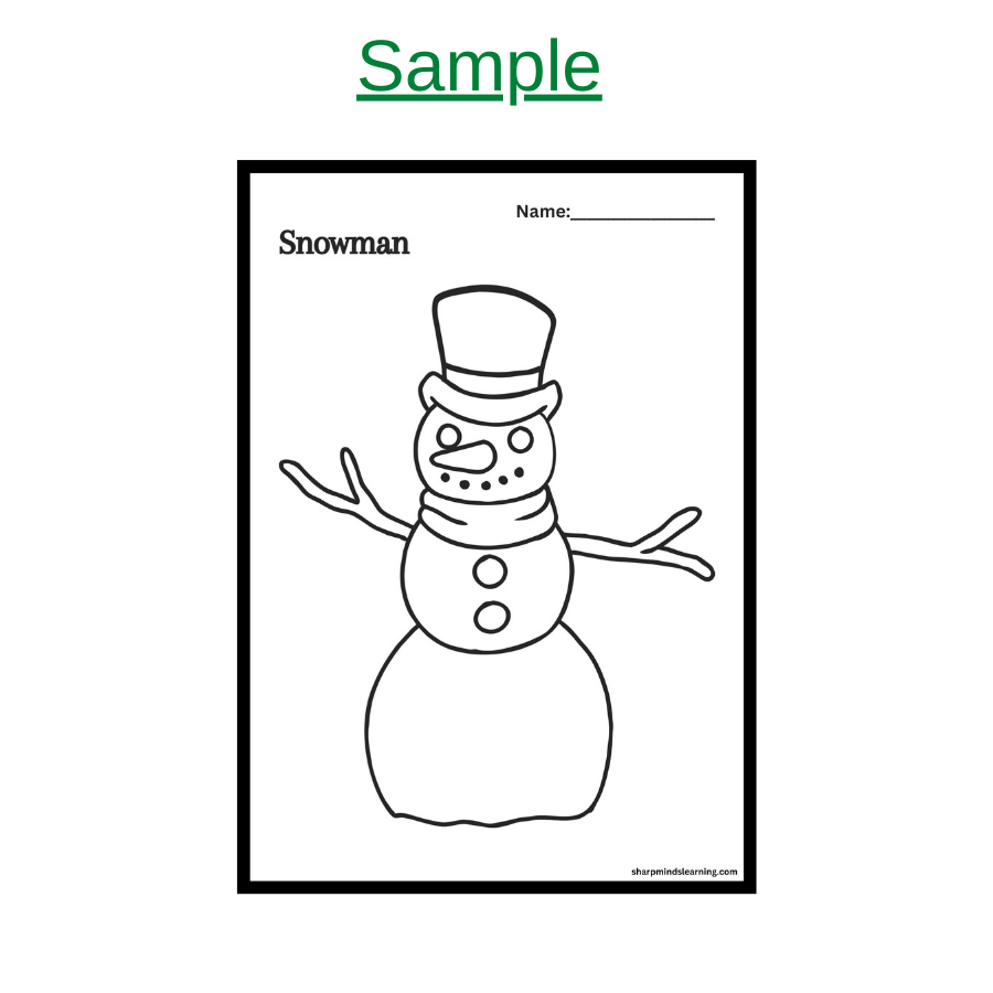 Winter Coloring Sheets, 7 pages, For Kids 3-6