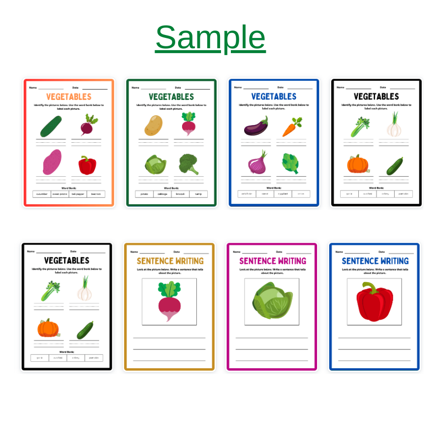 Vegetables Activity, 10 Pages, For Kids Ages 5-8