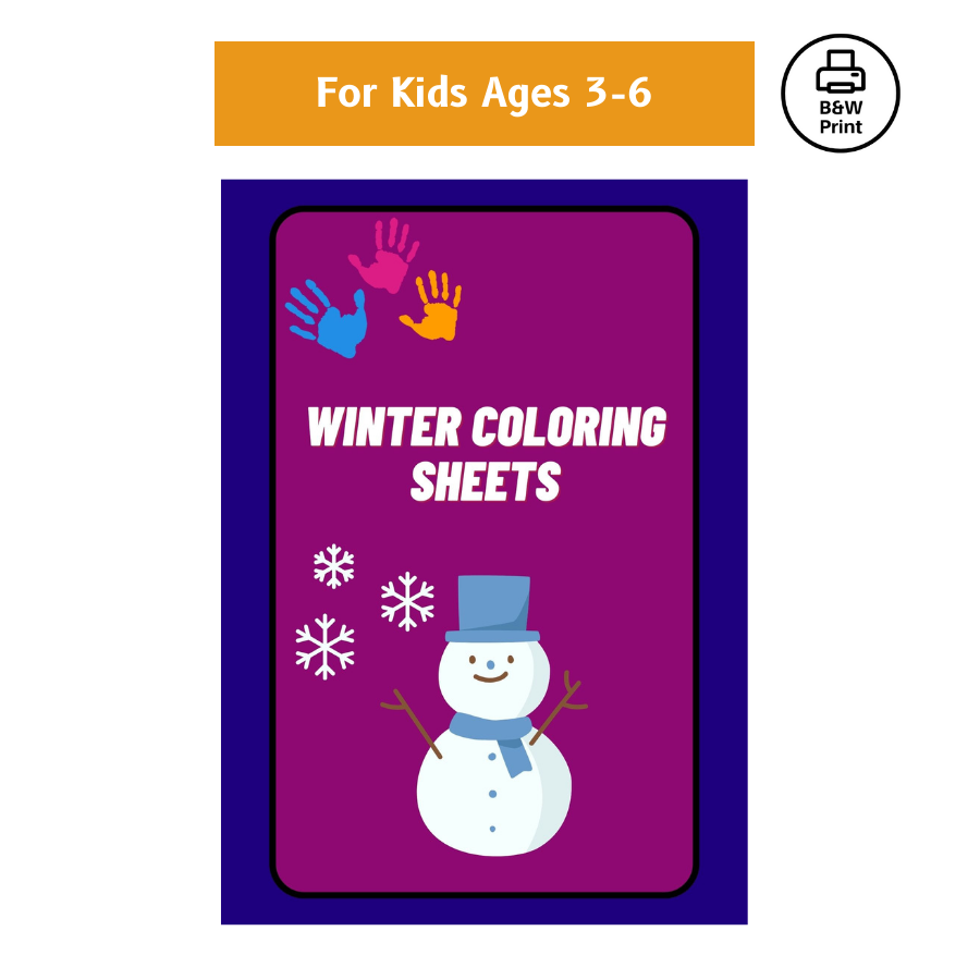 Winter Coloring Sheets, 7 pages, For Kids 3-6