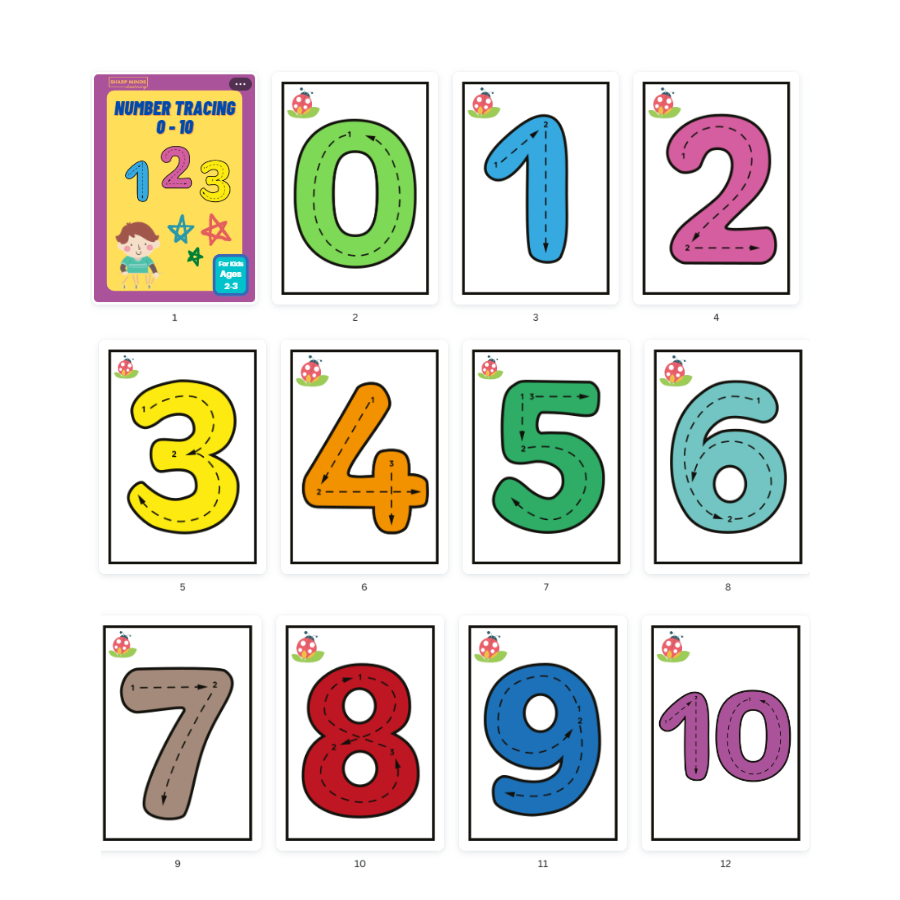 Number Tracing 0-10, 11 Color Pages, For Kids Age 2-5