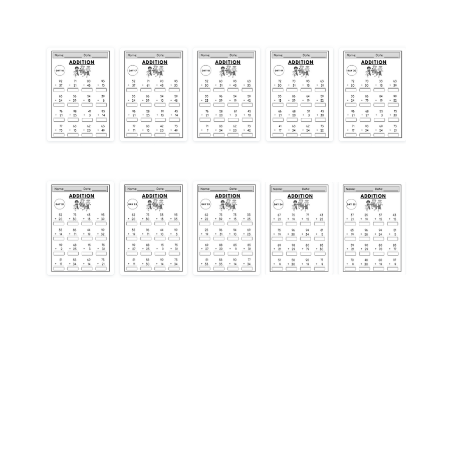 Math Addition Worksheet, 25 pages,  For Kids Ages 5-7